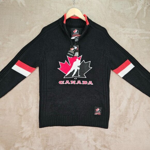 NWT Team Canada Hockey Official Licensed Long Sleeve Quarter Zip Sweater Black - Picture 7 of 11